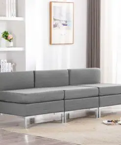 vidaXL Sectional Middle Sofas 3 pcs with Cushions Fabric Light Grey