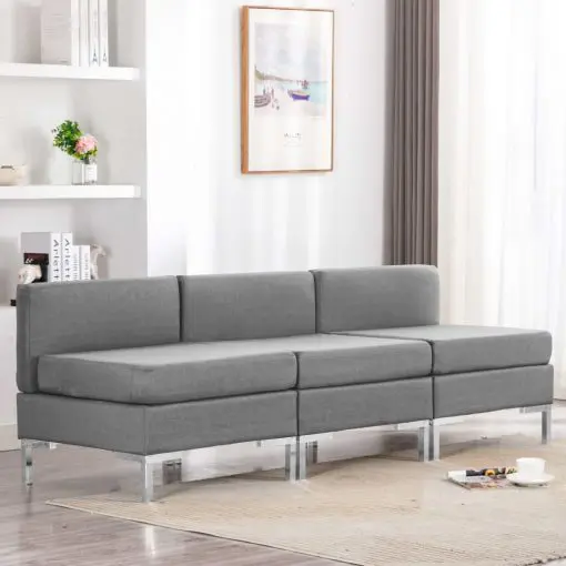 vidaXL Sectional Middle Sofas 3 pcs with Cushions Fabric Light Grey