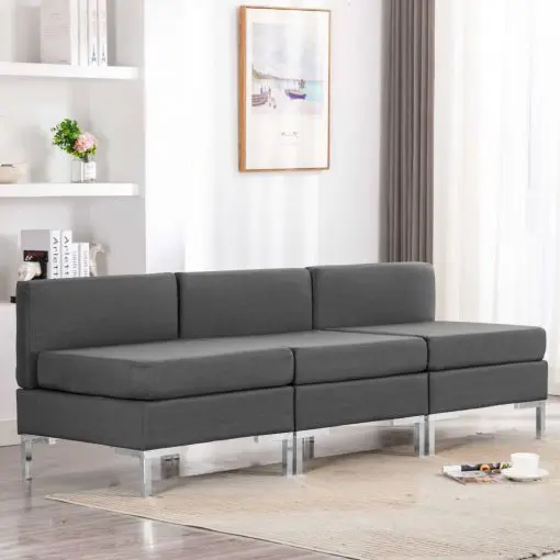 vidaXL Sectional Middle Sofas 3 pcs with Cushions Fabric Dark Grey