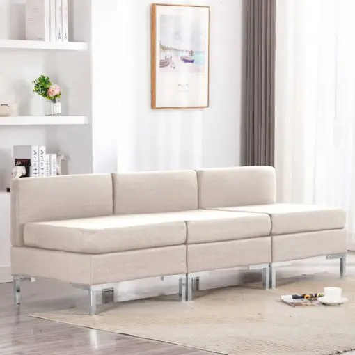 vidaXL Sectional Middle Sofas 3 pcs with Cushions Fabric Cream