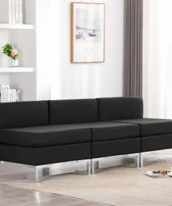 vidaXL Sectional Middle Sofas 3 pcs with Cushions Fabric Black