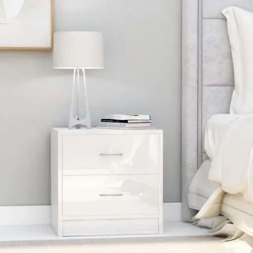 vidaXL Bedside Cabinet High Gloss White 40x30x40 cm Chipboard