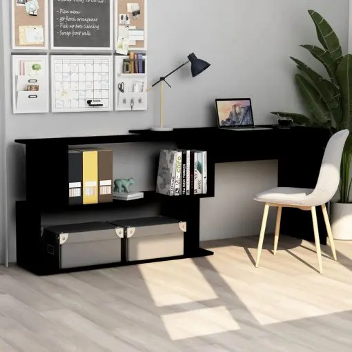 vidaXL Corner Desk Black 200x50x76 cm Chipboard