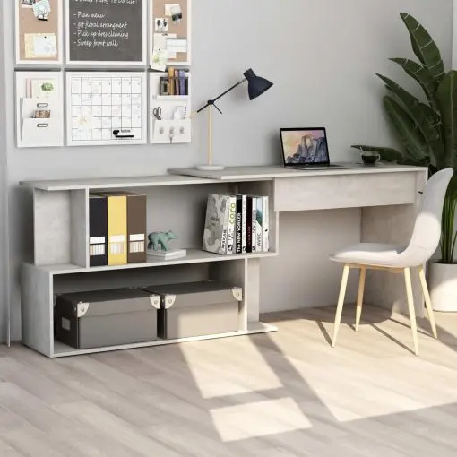 vidaXL Corner Desk Concrete Grey 200x50x76 cm Chipboard