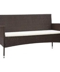 vidaXL 3-Seater Garden Sofa with Cushions Brown Poly Rattan