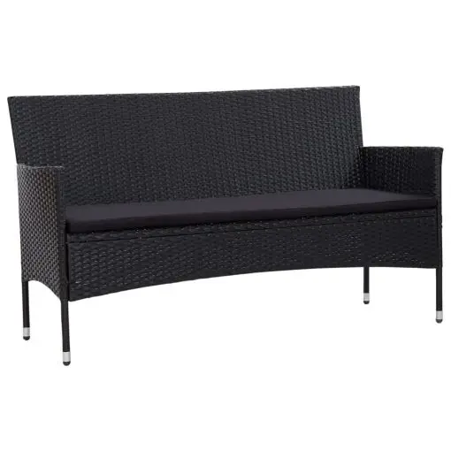 vidaXL 3-Seater Garden Sofa with Cushions Black Poly Rattan