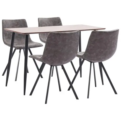 vidaXL 5 Piece Dining Set Brown Faux Leather