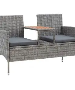 vidaXL 2-Seater Garden Bench with Tea Table 143 cm Poly Rattan Grey