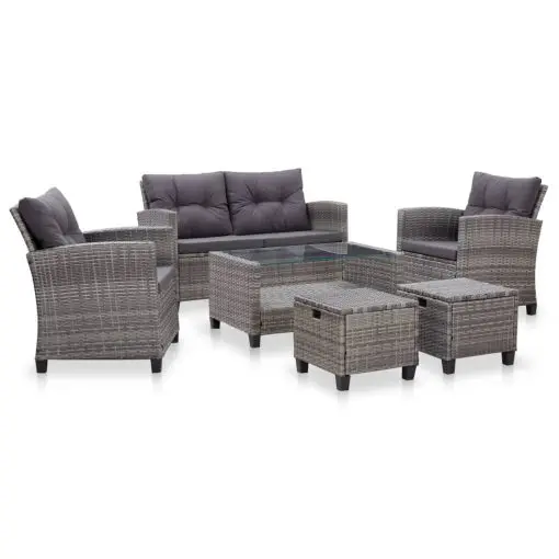 vidaXL 6 Piece Garden Sofa Set with Cushions Poly Rattan Dark Grey