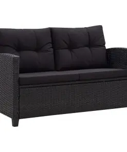 vidaXL 2-Seater Garden Sofa with Cushions Black 124 cm Poly Rattan