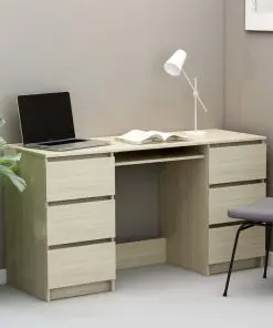vidaXL Writing Desk Sonoma Oak 140x50x77 cm Chipboard