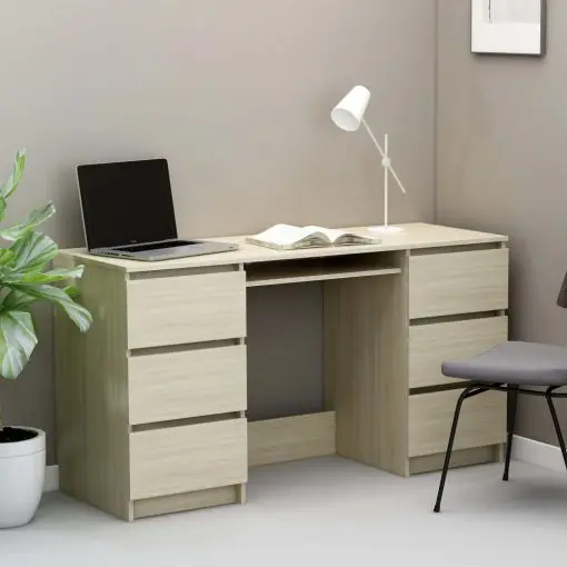 vidaXL Writing Desk Sonoma Oak 140x50x77 cm Chipboard