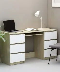 vidaXL Writing Desk White and Sonoma Oak 140x50x77 cm Chipboard