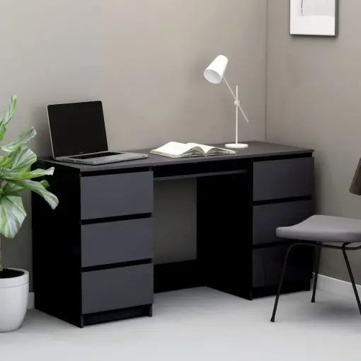 vidaXL Writing Desk High Gloss Grey 140x50x77 cm Chipboard
