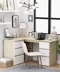 vidaXL Corner Desk White and Sonoma Oak 145x100x76 cm Chipboard