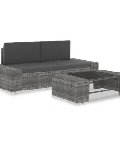 vidaXL 3 Piece Garden Lounge Set Poly Rattan Grey