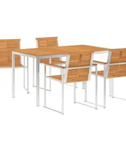vidaXL 5 Piece Dining Set Solid Acacia Wood and Stainless Steel