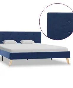 vidaXL Bed Frame Blue Fabric 137×187 cm