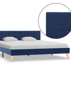 vidaXL Bed Frame Blue Fabric 153×203 cm