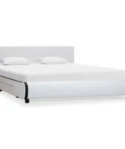 vidaXL Bed Frame with Drawers White Faux Leather 153×203 cm
