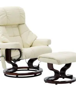 vidaXL Massage Reclining Chair Cream Faux Leather and Bentwood