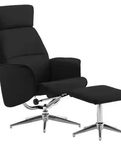 vidaXL Reclining Chair with Footstool Black Faux Leather