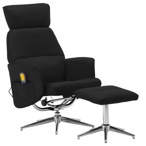 vidaXL Massage Reclining Chair with Footstool Black Faux Leather