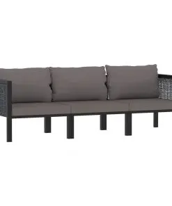 vidaXL 3-Seater Sofa with Cushions Anthracite Poly Rattan