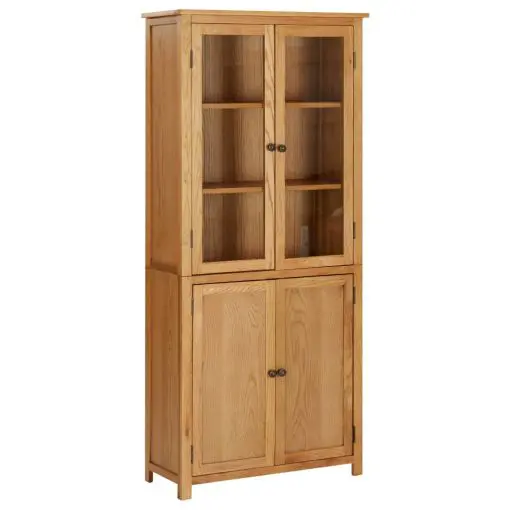 vidaXL Bookcase with 4 Doors 90x35x200 cm Solid Oak Wood and Glass