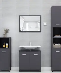 vidaXL Bathroom Furniture Set Grey Chipboard
