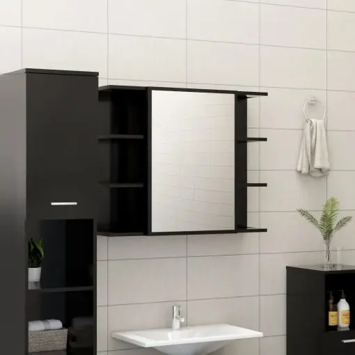 vidaXL Bathroom Mirror Cabinet Black 80×20.5×64 cm Chipboard