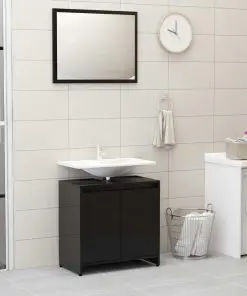 vidaXL Bathroom Furniture Set High Gloss Black Chipboard