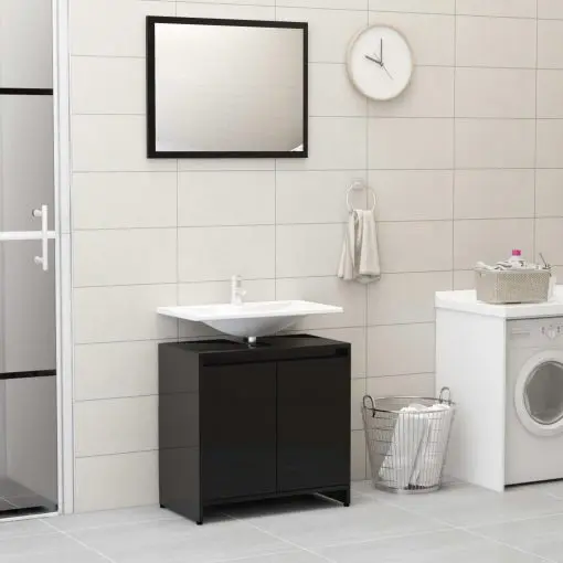 vidaXL Bathroom Furniture Set High Gloss Black Chipboard