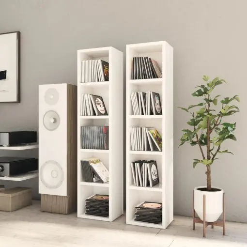vidaXL CD Cabinets 2 pcs High Gloss White 21x16x93.5 cm Chipboard