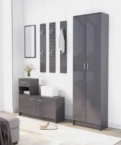 vidaXL Hallway Furniture Set High Gloss Grey Chipboard