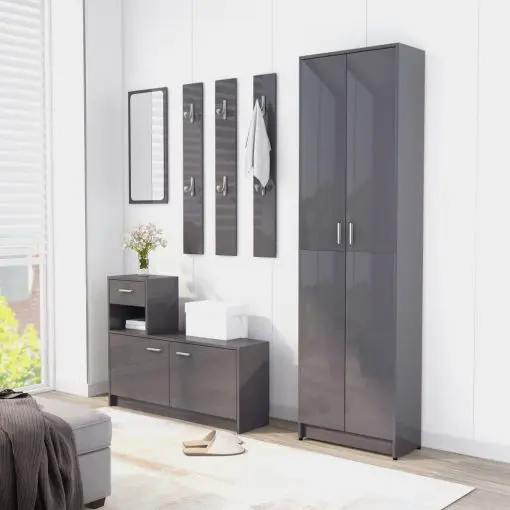 vidaXL Hallway Furniture Set High Gloss Grey Chipboard