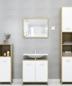 vidaXL 4 Piece Bathroom Furniture Set White and Sonoma Oak Chipboard