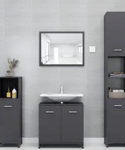 vidaXL 4 Piece Bathroom Furniture Set High Gloss Grey Chipboard