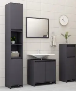 vidaXL 4 Piece Bathroom Furniture Set Grey Chipboard