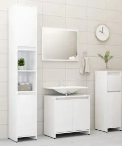 vidaXL 4 Piece Bathroom Furniture Set High Gloss White Chipboard