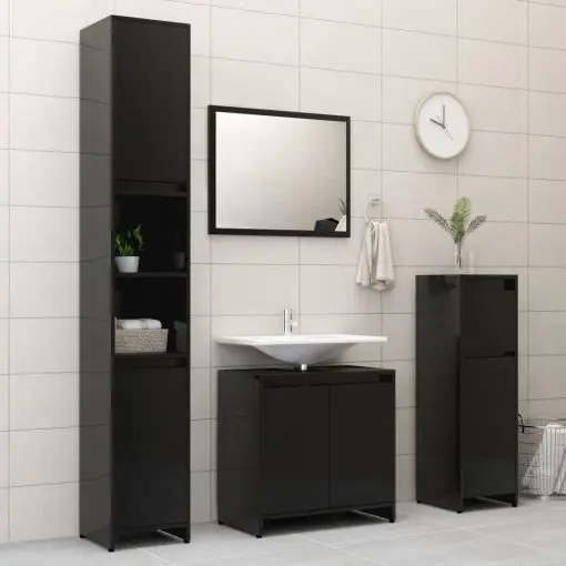 vidaXL 4 Piece Bathroom Furniture Set High Gloss Black Chipboard
