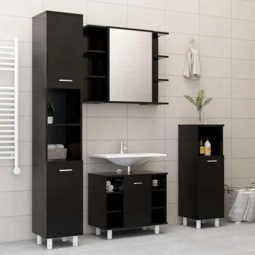 vidaXL 4 Piece Bathroom Furniture Set Black Chipboard