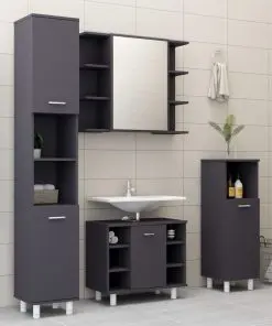 vidaXL 4 Piece Bathroom Furniture Set Grey Chipboard