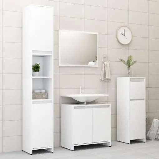 vidaXL 3 Piece Bathroom Furniture Set White Chipboard