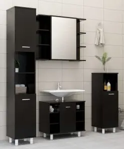 vidaXL 3 Piece Bathroom Furniture Set Black Chipboard