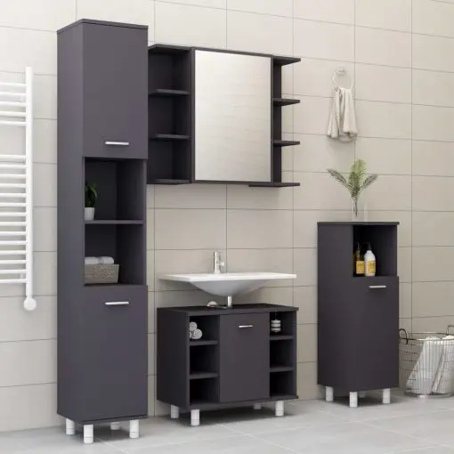 vidaXL 3 Piece Bathroom Furniture Set Grey Chipboard