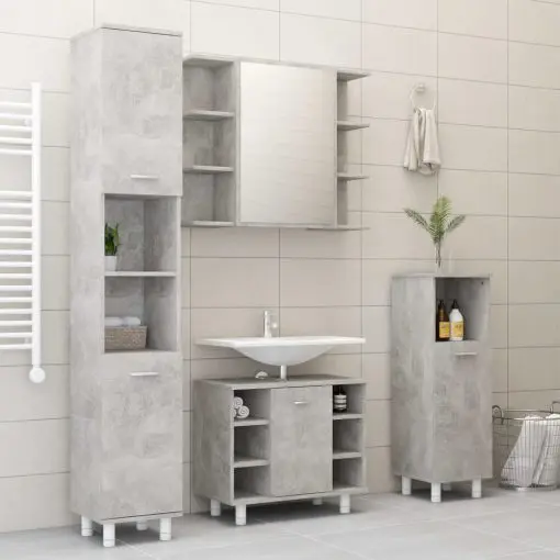 vidaXL 3 Piece Bathroom Furniture Set Concrete Grey Chipboard