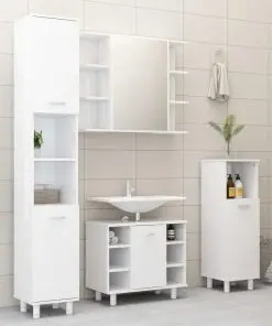 vidaXL 3 Piece Bathroom Furniture Set High Gloss White Chipboard