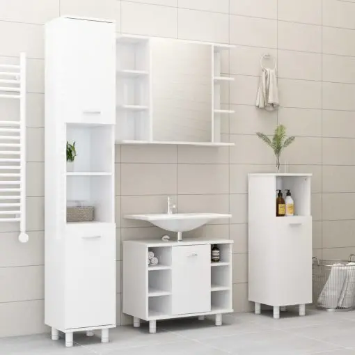 vidaXL 3 Piece Bathroom Furniture Set High Gloss White Chipboard