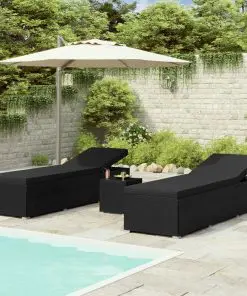 vidaXL 3 Piece Garden Sun Loungers with Tea Table Poly Rattan Black